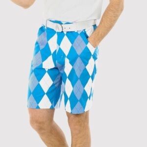 Royal & Awesome Mens Golf “Old Tom” Shorts Argyle Carolina Blue & White Size 44
